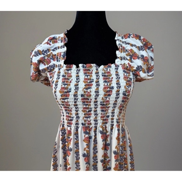 OPT Anthropologie Maxi Dress Sz S Daphne White Floral Smock Puff Sleeve EUC Boho - Picture 5 of 10